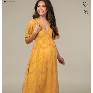 PinkBlush Maternity Maxi Dress - Mustard Lace Mesh Overlay